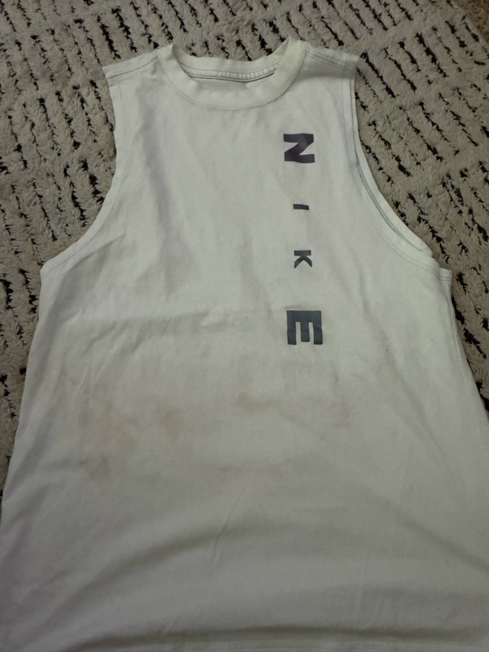 Nike White Sleeveless Muscle Tank with Vertical Gray Logo